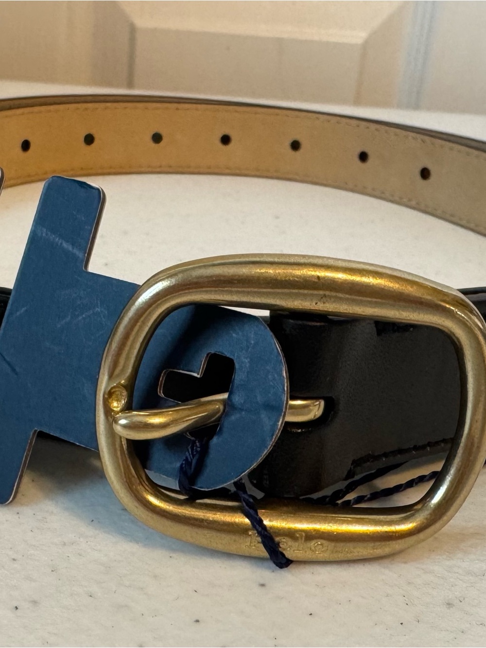 Polo by Ralph Lauren Black Leather Belt with Solid Brass Buckle Large NWT